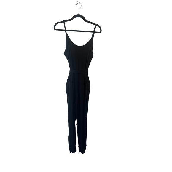 A Pea in the Pod Black Maternity Jumpsuit Spaghetti Strap Tie Waist Jogger LG - Picture 10 of 12